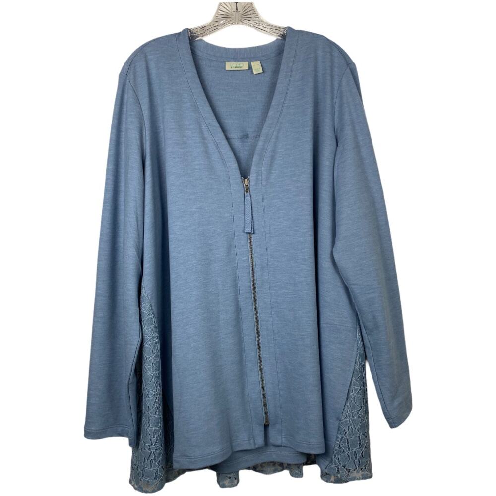 Logo Lounge Blue Lace Back Cardigan Pockets Zip 10 Boho Cottage Romantic